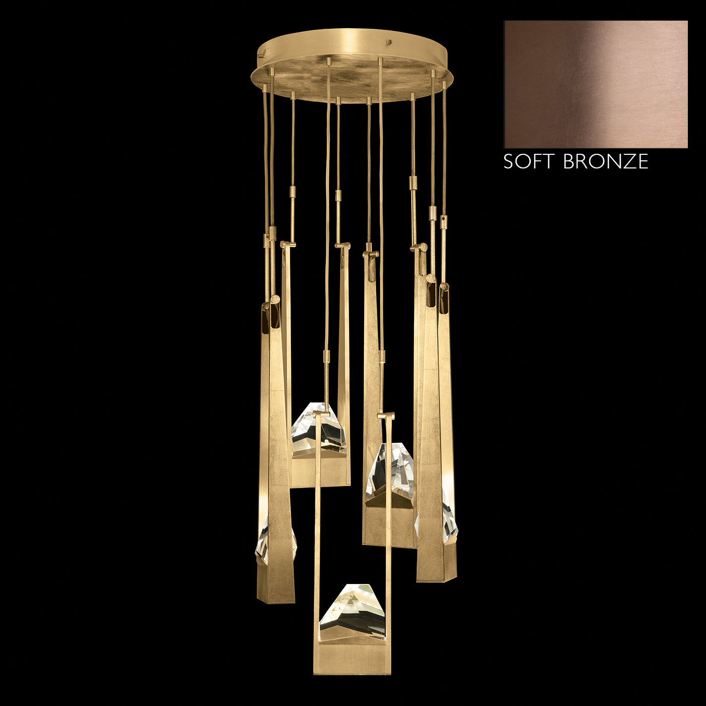 Five-Drop Hand-Carved Crystal Pendant Light / Bronze