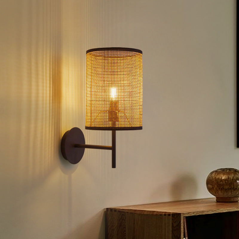 Japanese-Style Rattan Bedroom Wall Light