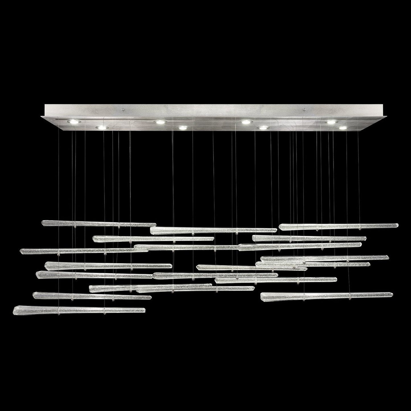 20-Spire Rectangular Glass Pendant Light / Silver/Crystal Stardust