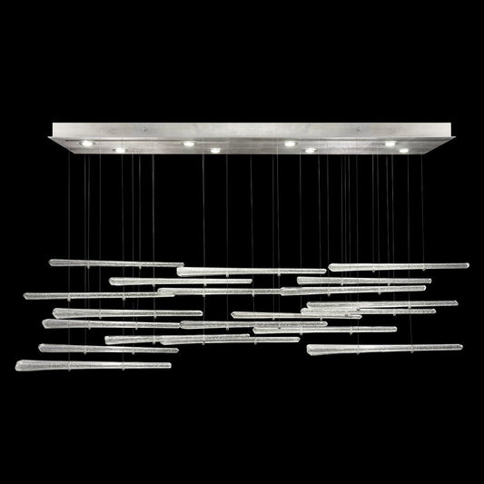 20-Spire Rectangular Glass Pendant Light / Silver/Crystal Stardust