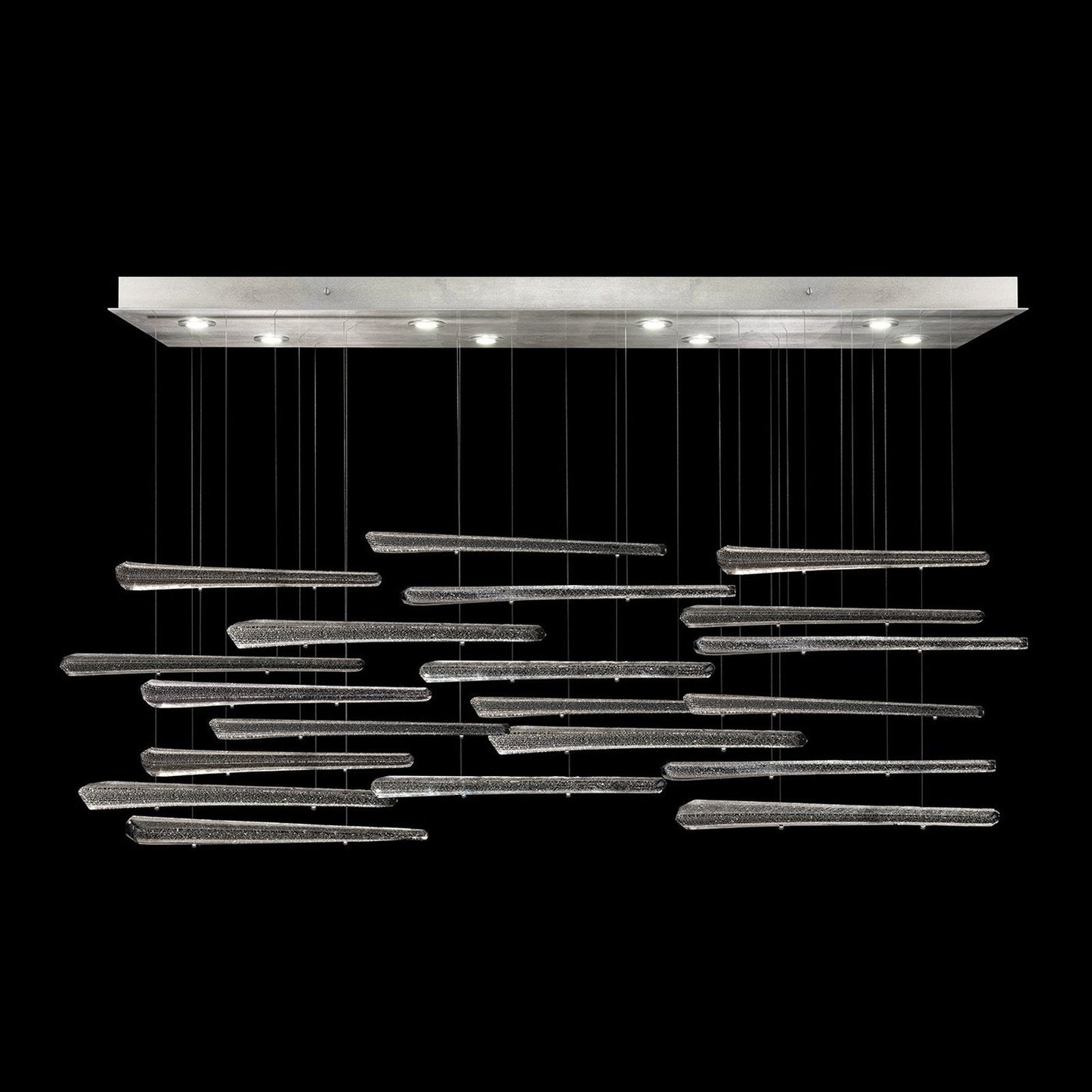 20-Spire Rectangular Glass Pendant Light / Silver/Meteorite