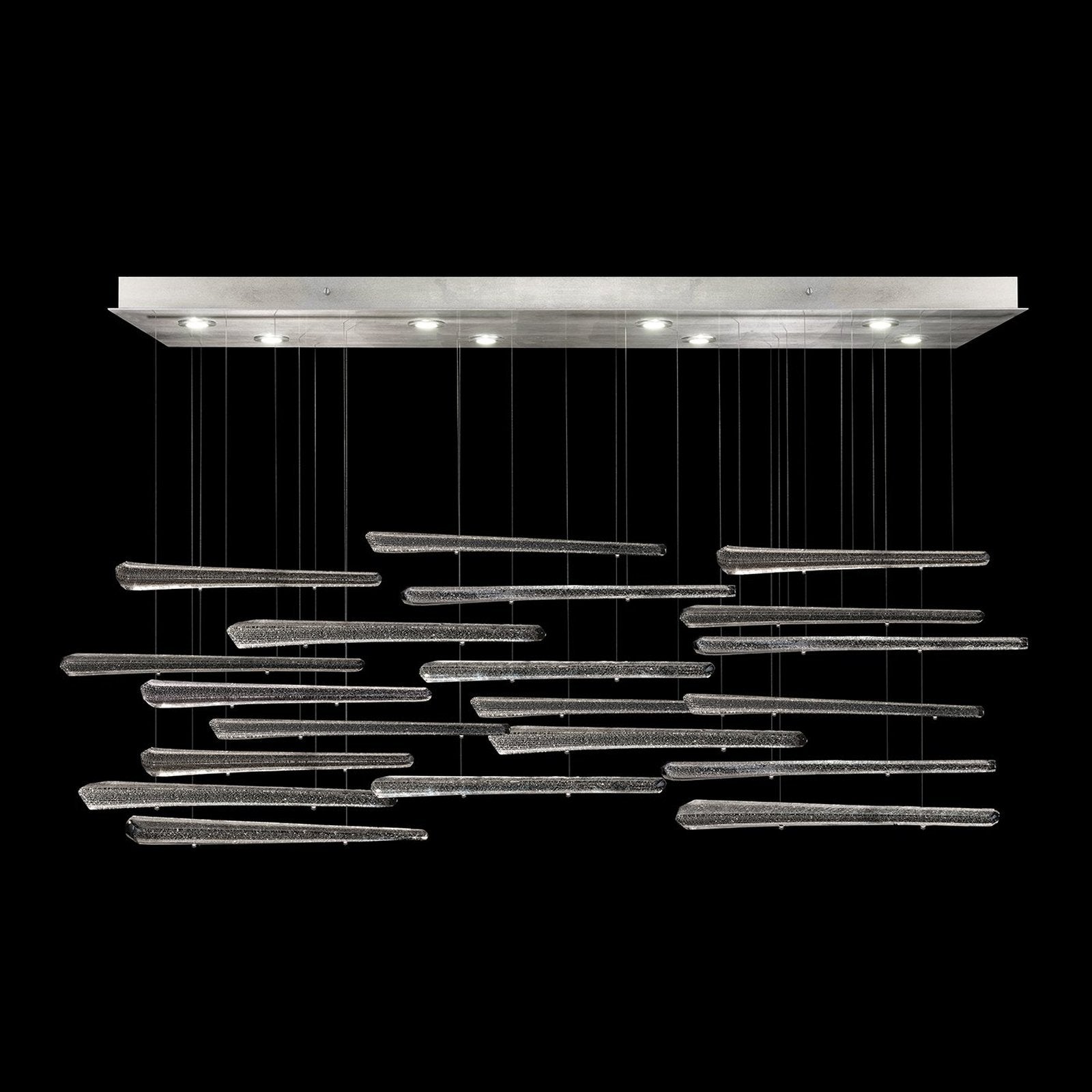 20-Spire Rectangular Glass Pendant Light / Silver/Meteorite