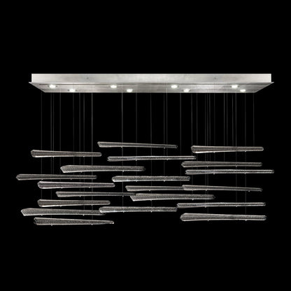 20-Spire Rectangular Glass Pendant Light / Silver/Meteorite