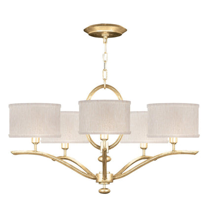 29-Inch Leaf-Finish Fabric Shade Chandelier / Champagne/Gold
