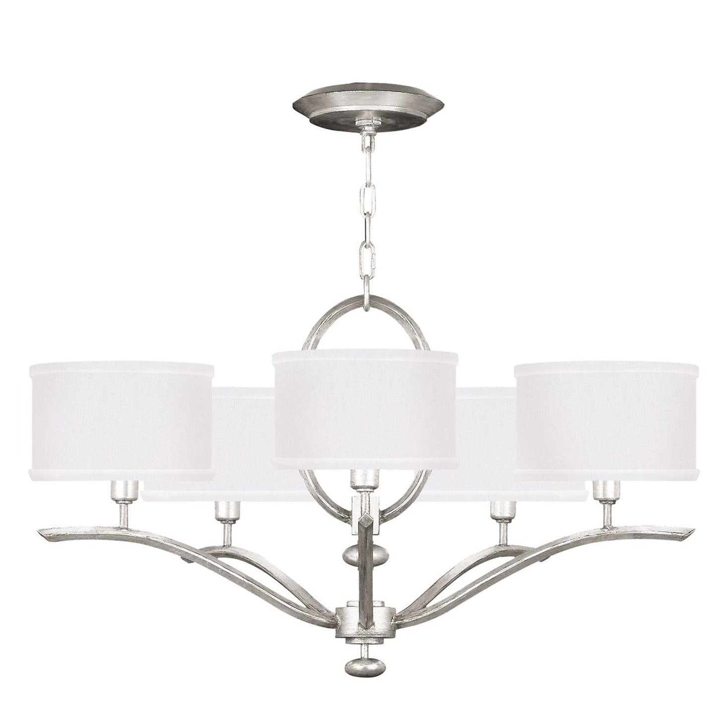 29-Inch Leaf-Finish Fabric Shade Chandelier / Black/Silver
