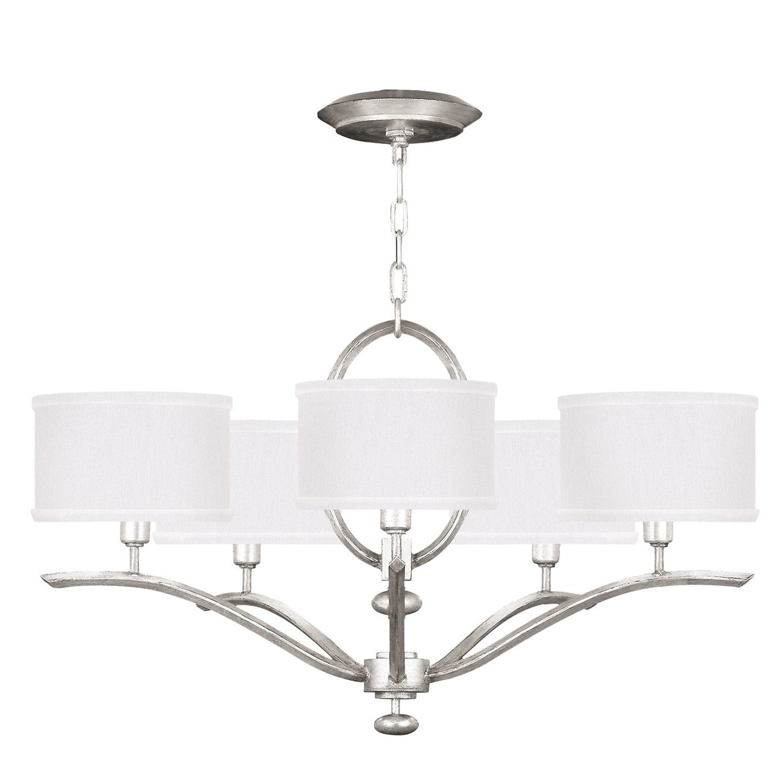 29-Inch Leaf-Finish Fabric Shade Chandelier / Black/Silver