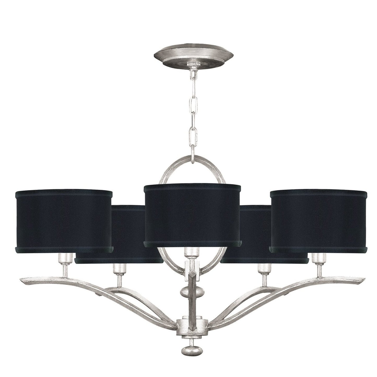 29-Inch Leaf-Finish Fabric Shade Chandelier / White Textured/Burnished Gold