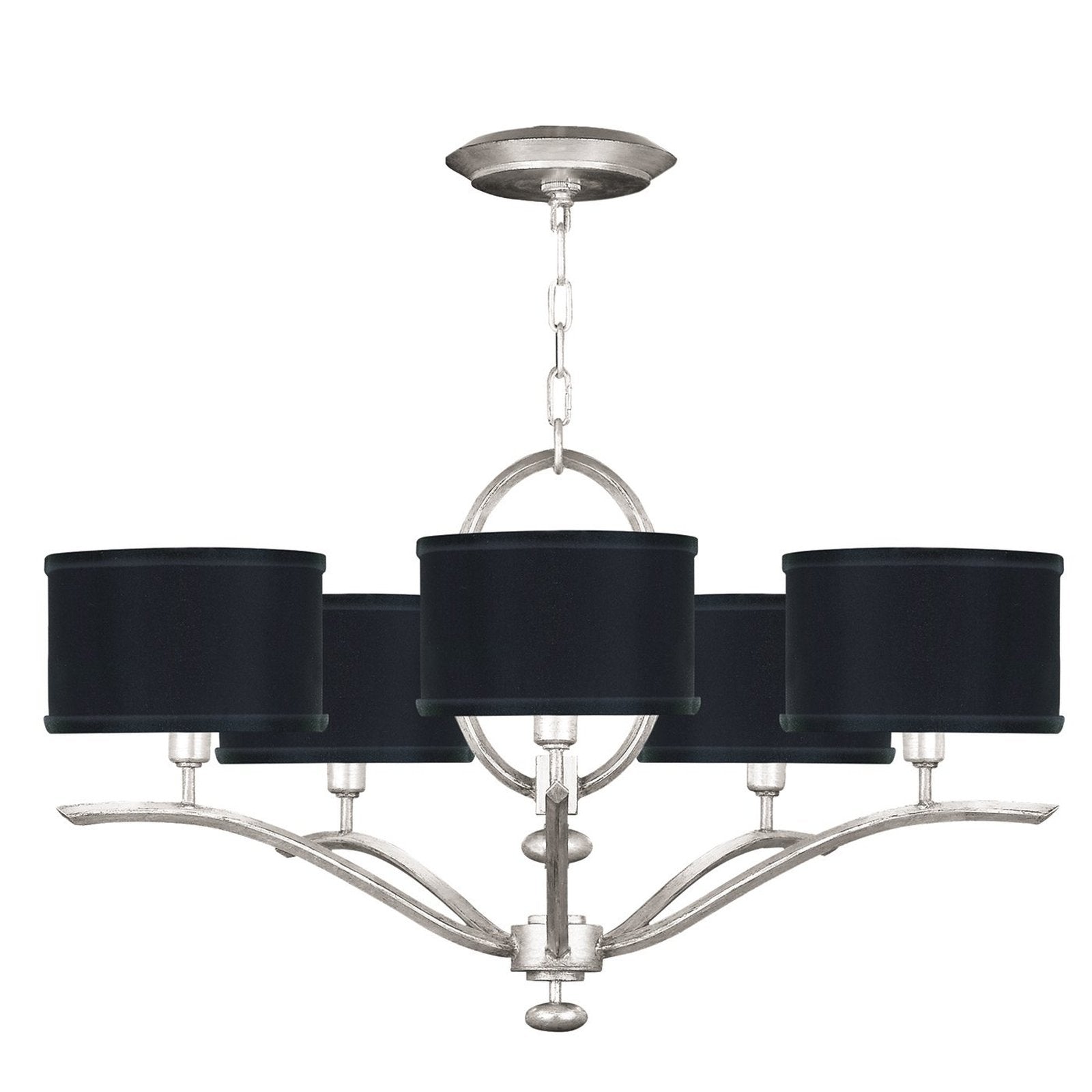 29-Inch Leaf-Finish Fabric Shade Chandelier / White Textured/Burnished Gold