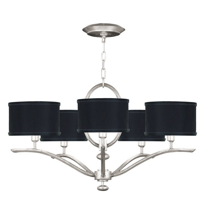 29-Inch Leaf-Finish Fabric Shade Chandelier / White Textured/Burnished Gold