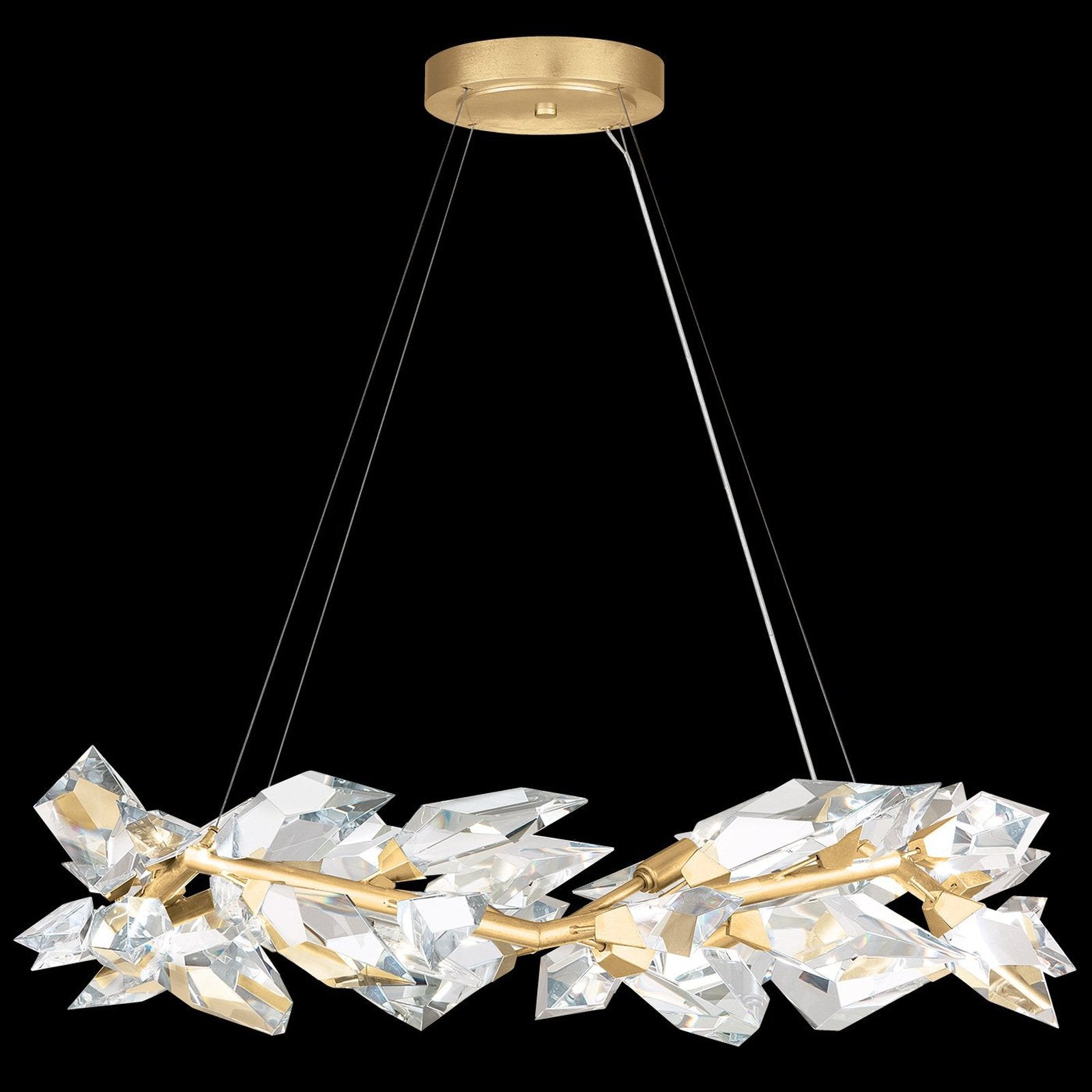 Crystal Leaf Branch Round Pendant Light / Gold