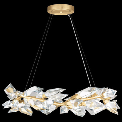 Crystal Leaf Branch Round Pendant Light / Gold