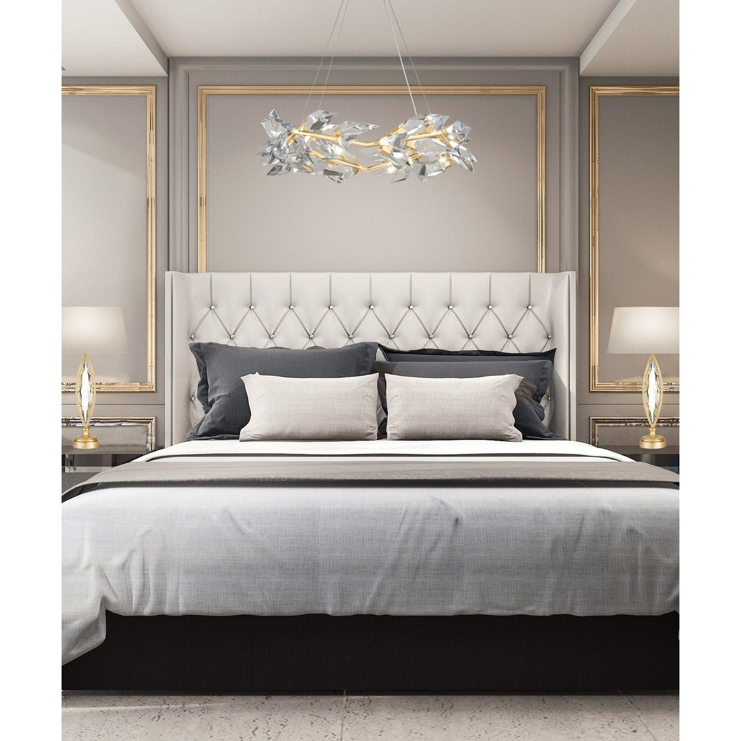 Crystal Leaf Branch Round Pendant Light / Silver