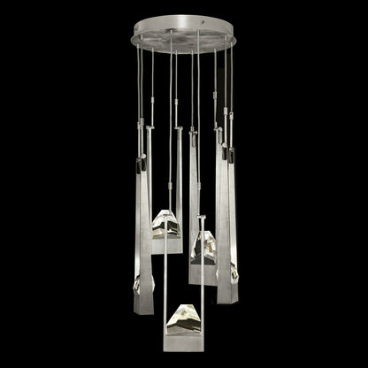 Five-Drop Hand-Carved Crystal Pendant Light / Silver