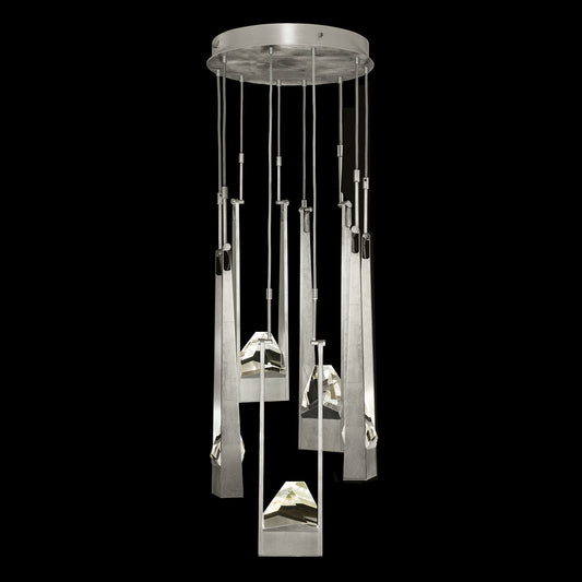 Five-Drop Hand-Carved Crystal Pendant Light / Silver