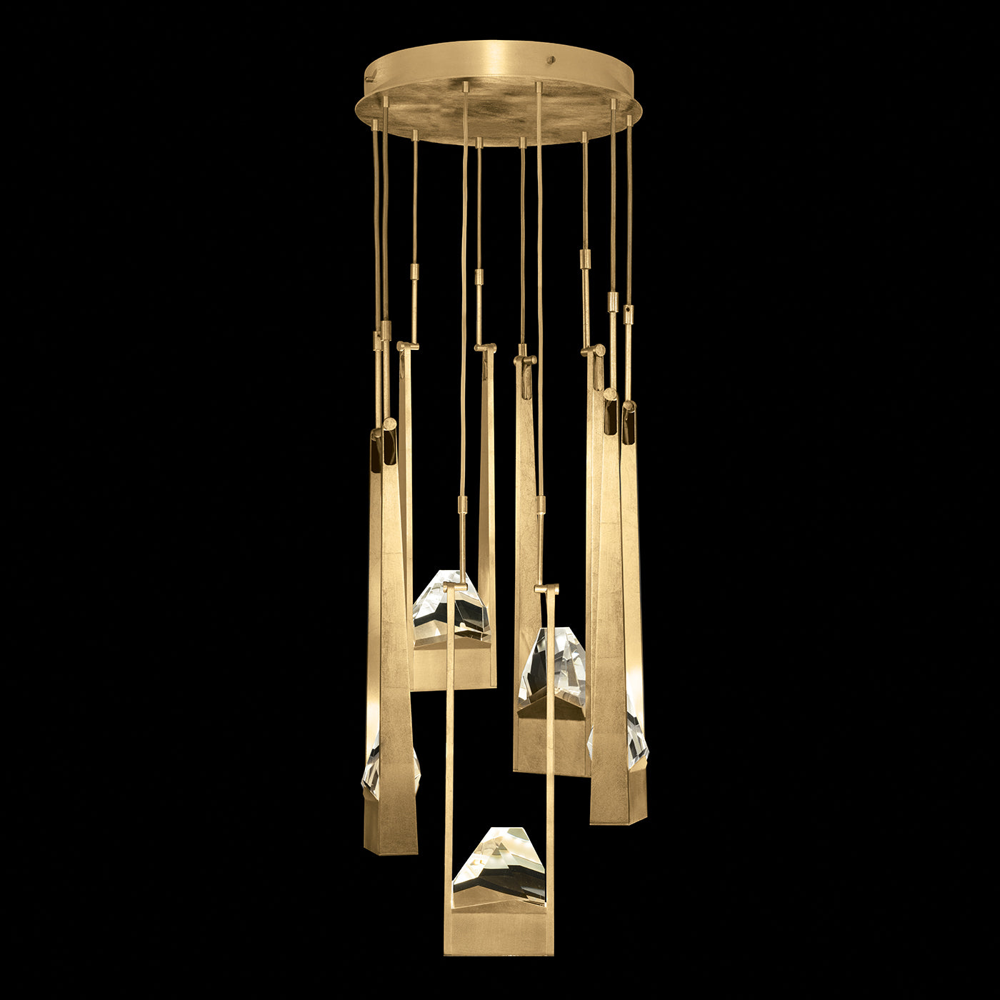 Five-Drop Hand-Carved Crystal Pendant Light / Gold