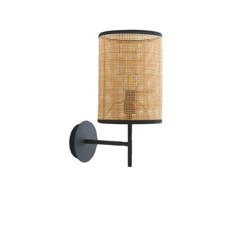 Japanese-Style Rattan Bedroom Wall Light