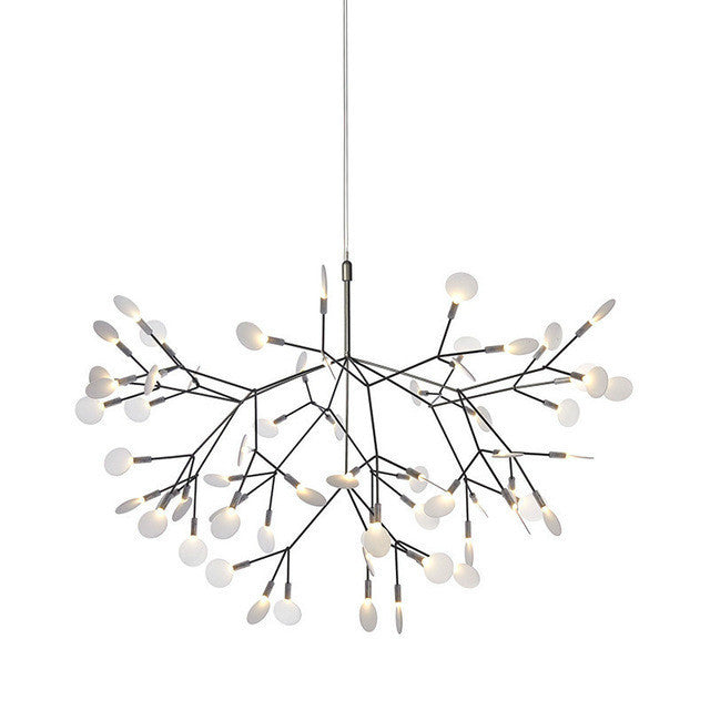 Nordic Leafy Branch Beaded Chandelier / Black Lamp Body / D 72cm 45 Beads