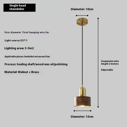 Vintage Brass and Walnut Wood Pendant Light
