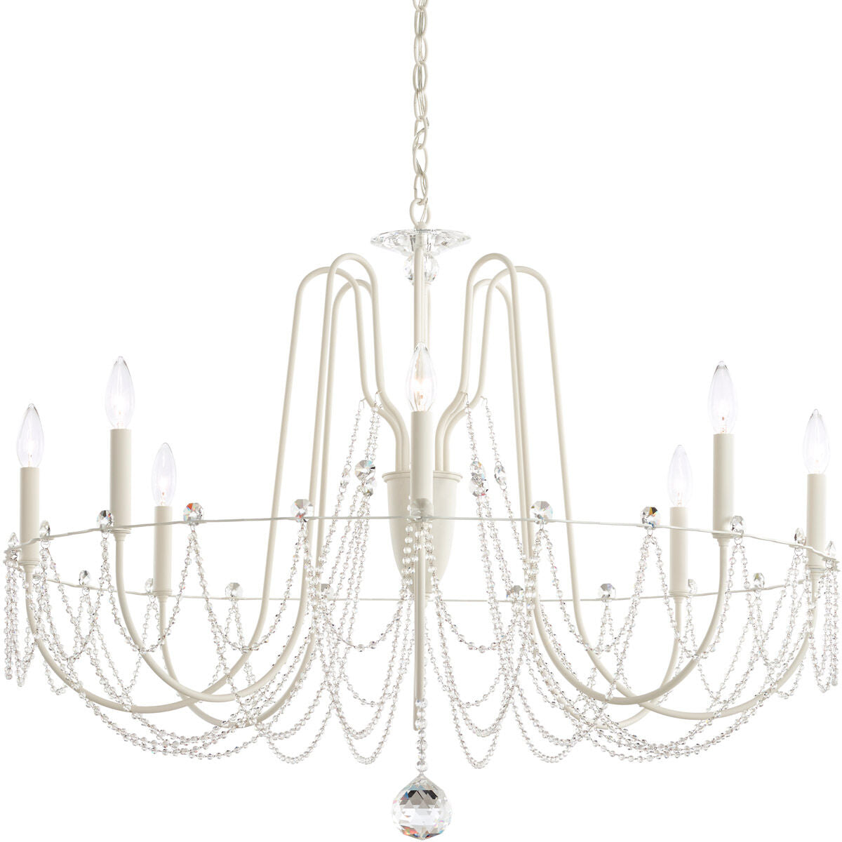 White Crystal Chain Chandelier / Heirloom Gold